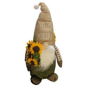 Rae Dunn Fall HELLO AUTUMN Tall Plush Gnome Holding Flowers